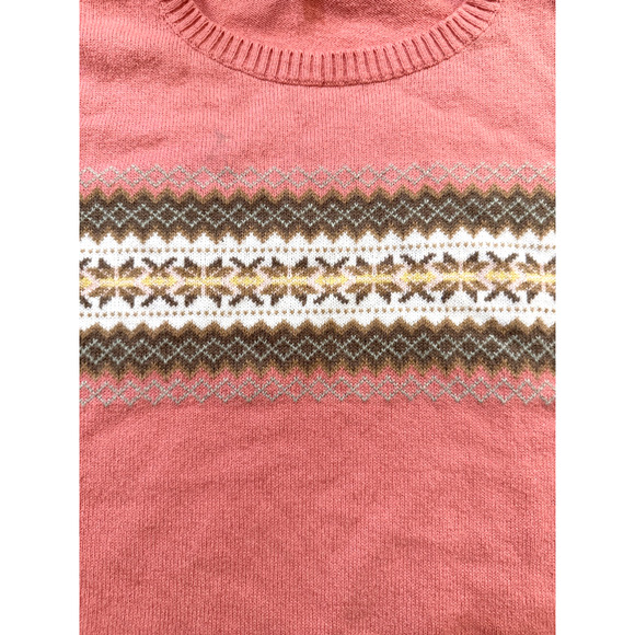 Talbots Sweater Womens 2X Pink Fair Isle Crewneck Pullover Knit Plus Size Nordic - Picture 2 of 6